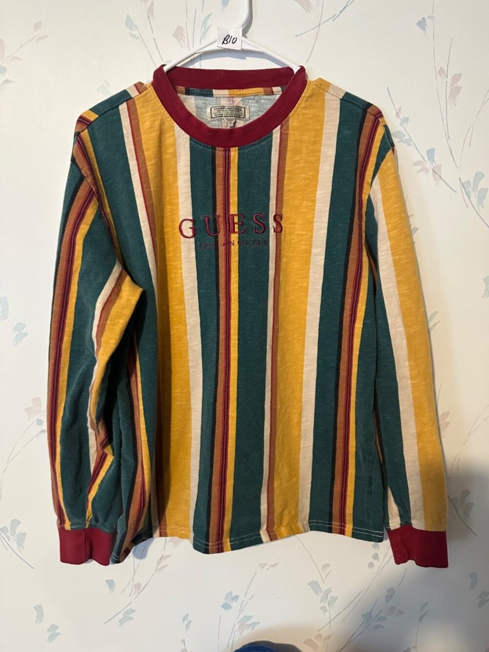 Guess Originals Striped Long Sleeve Shirt Small Retro Colors Red Yellow Green